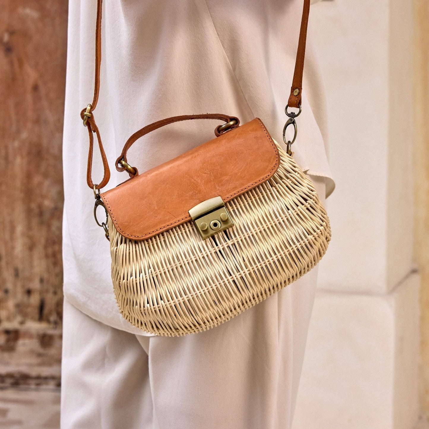 Ivory Rattan Cross Body Bag - Purpose + Passion Boutique