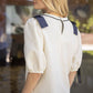 Ivory Ribbon Sleeve Detail Beaded Textured Top - Purpose + Passion Boutique