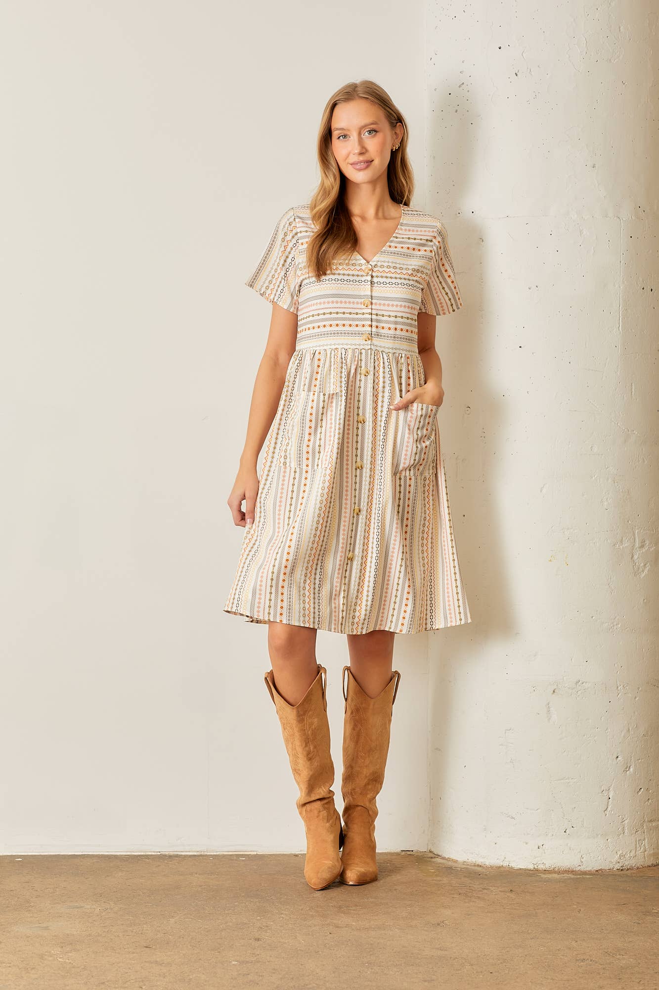 Ivory Stripe Button Up Dress - Purpose + Passion Boutique