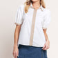 Ivory + Taupe Scallop Edge Collar Blouse - Purpose + Passion Boutique