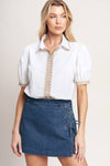 Ivory + Taupe Scallop Edge Collar Blouse - Purpose + Passion Boutique