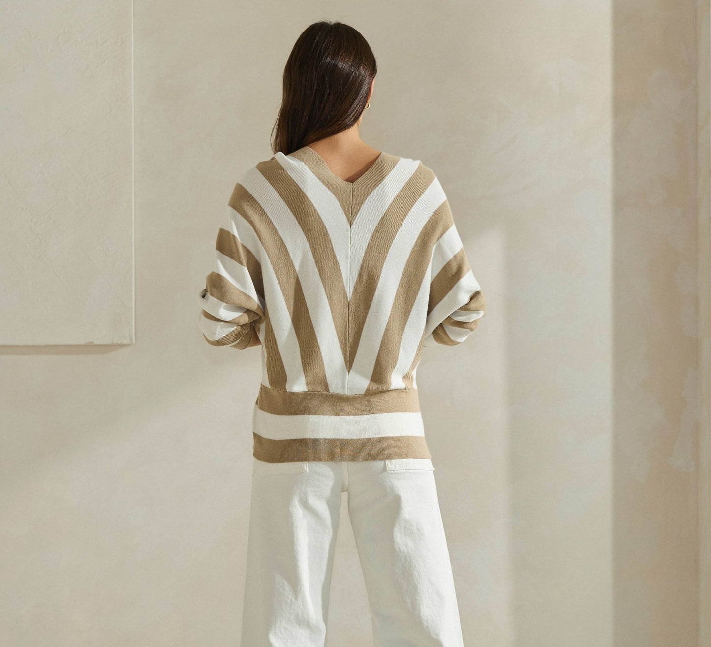 Ivory / Taupe Striped Dolman Sleeve Sweater - Purpose + Passion Boutique