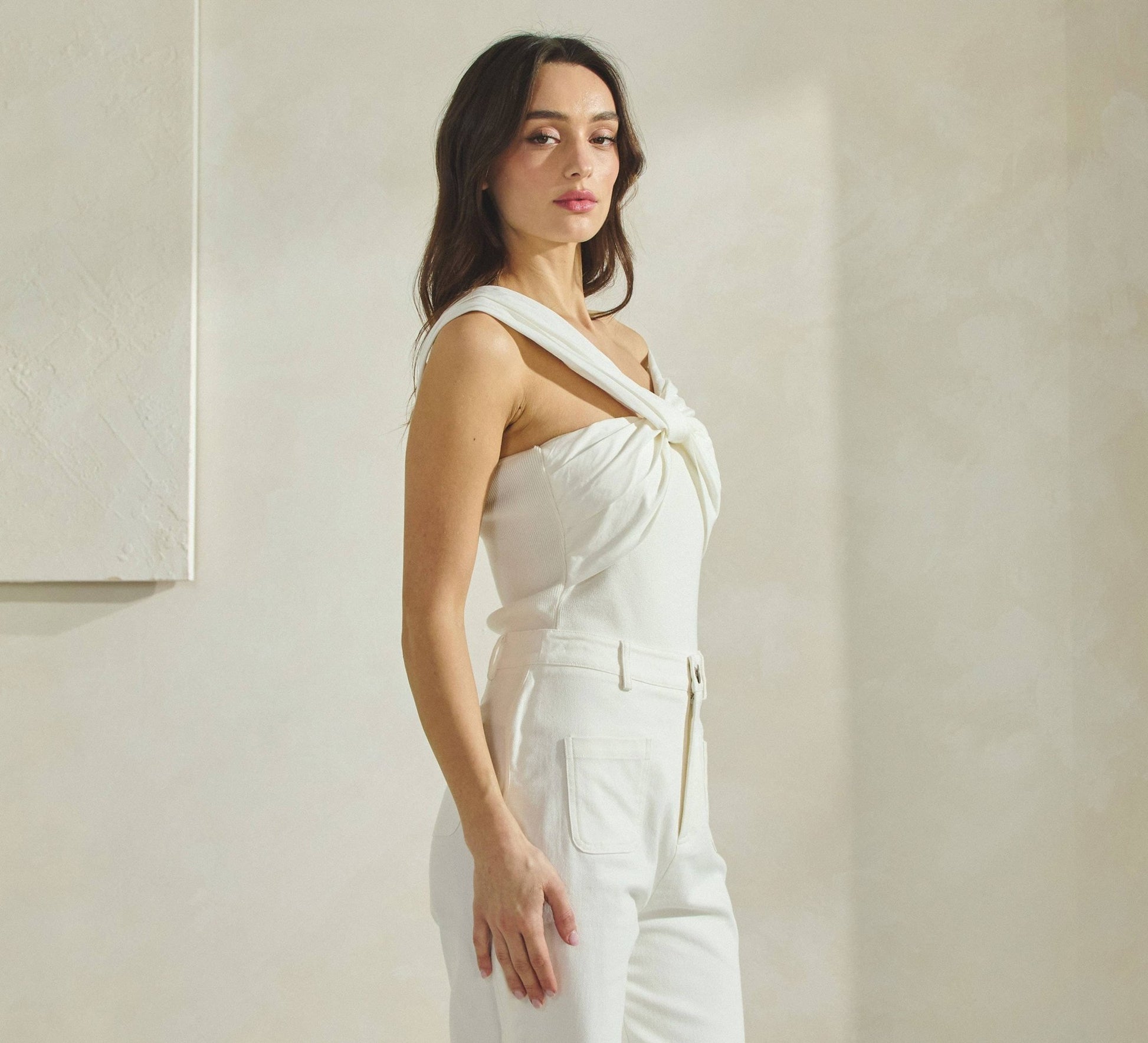 Ivory Twisted Front Bodysuit - Purpose + Passion Boutique