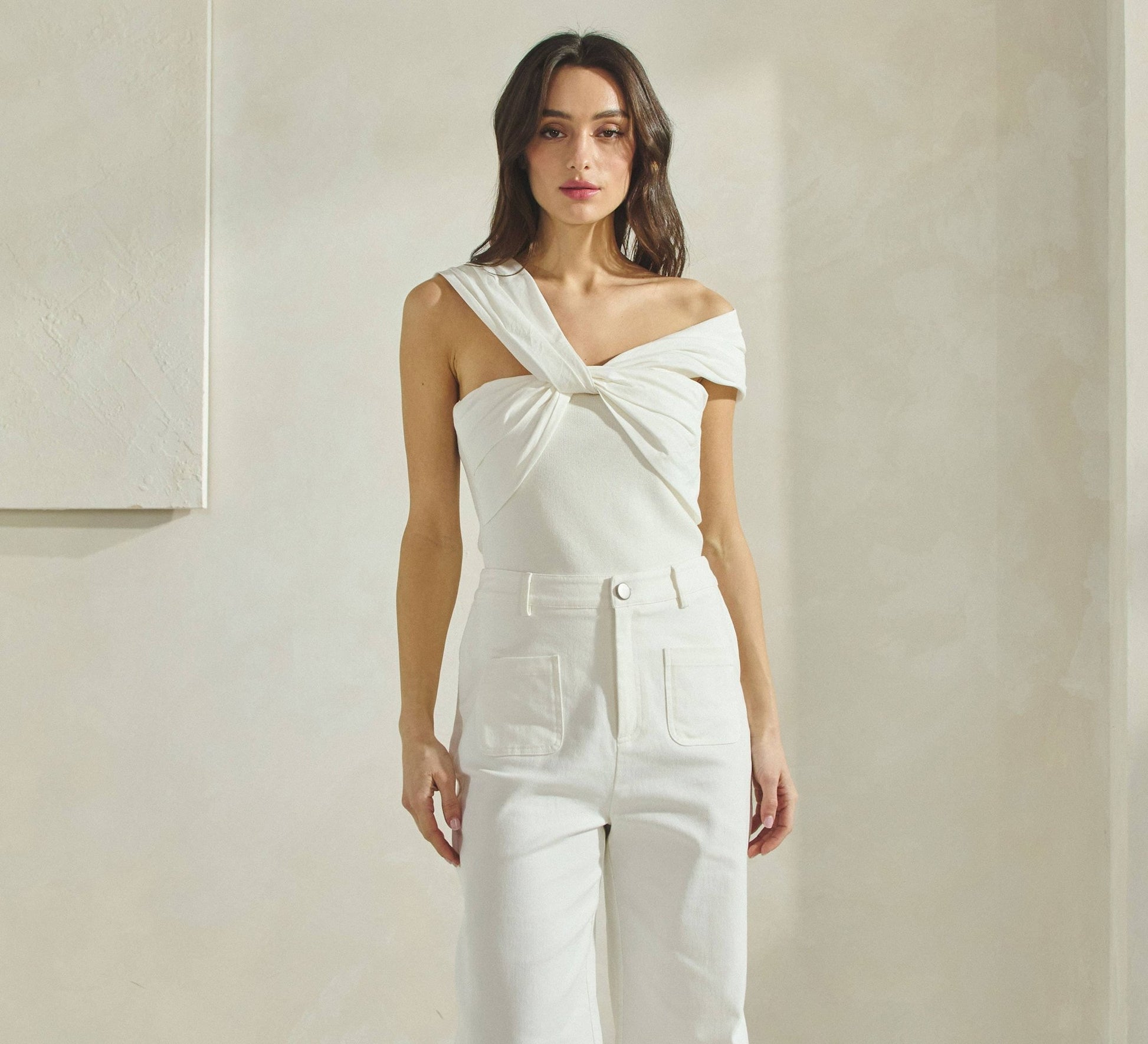 Ivory Twisted Front Bodysuit - Purpose + Passion Boutique