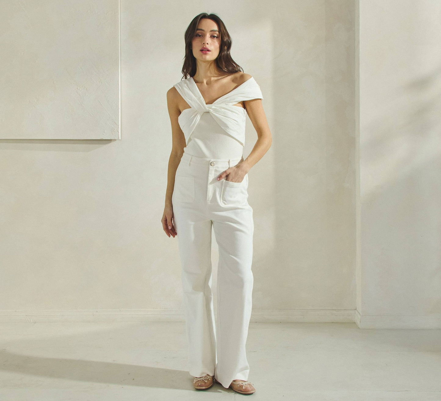 Ivory Twisted Front Bodysuit - Purpose + Passion Boutique