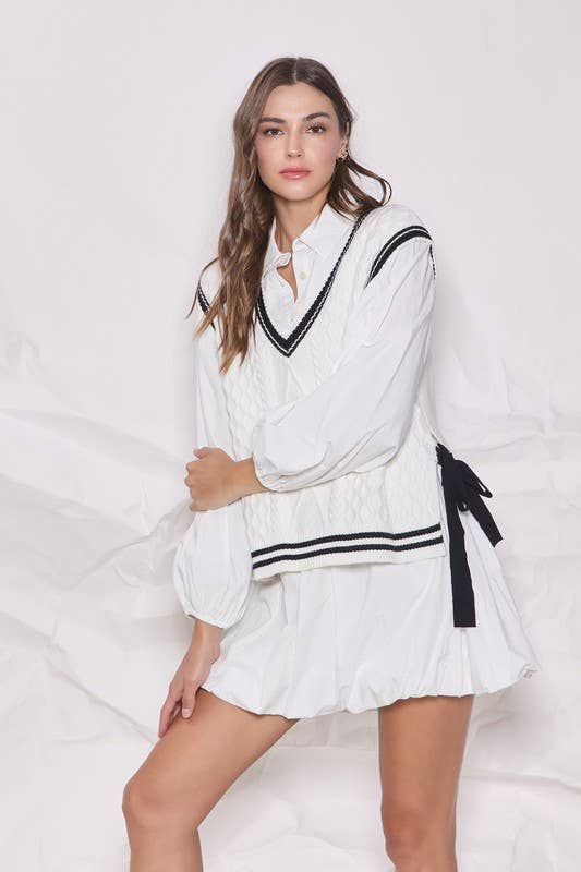 Ivory/Black Preppy Vest with Bows - Purpose + Passion Boutique