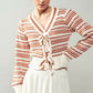 Ivory/Rust Ribbon Button Stripe Cardigan - Purpose + Passion Boutique