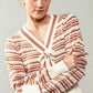 Ivory/Rust Ribbon Button Stripe Cardigan - Purpose + Passion Boutique