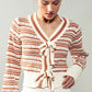 Ivory/Rust Ribbon Button Stripe Cardigan - Purpose + Passion Boutique