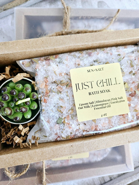 "Just Chill " Salt & Succulent Candle Gift Set Bath Soak - Purpose + Passion Boutique