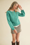Kelly Green Floral Knit Puff Sleeve Sweater - Purpose + Passion Boutique