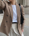 Khaki Check Double - Breasted Blazer - Purpose + Passion Boutique