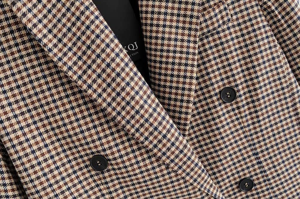 Khaki Check Double - Breasted Blazer - Purpose + Passion Boutique