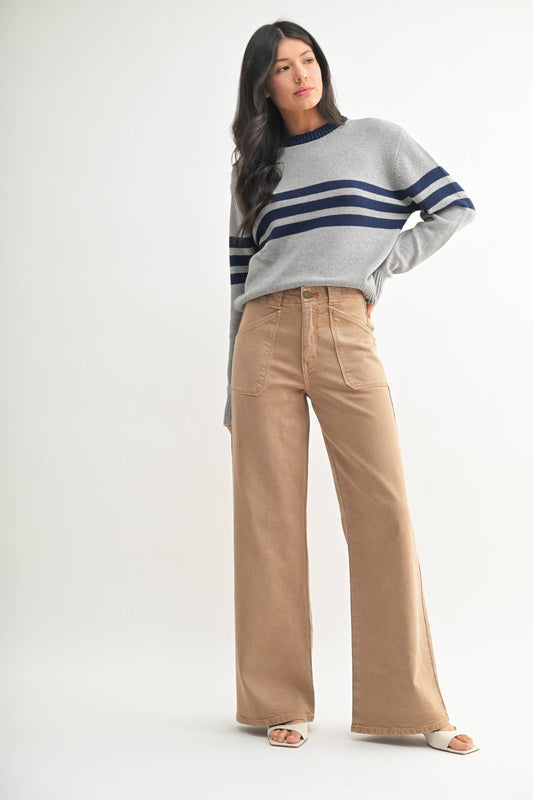 Khaki Patch Pocket Wide Leg Flare - Purpose + Passion Boutique