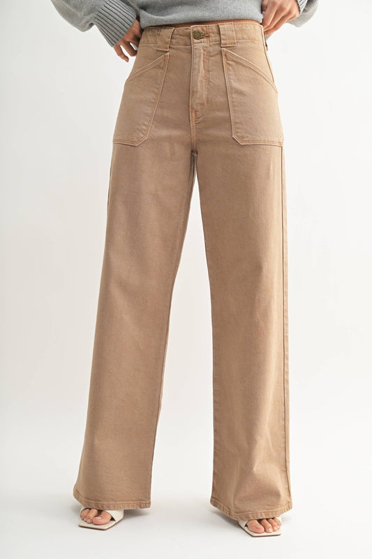 Khaki Patch Pocket Wide Leg Flare - Purpose + Passion Boutique