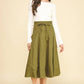Khaki Pleated Midi Skirt with Tie - Purpose + Passion Boutique