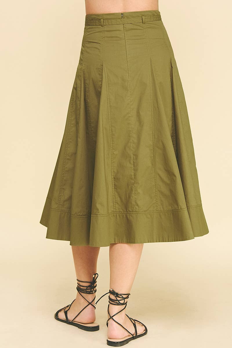 Khaki Pleated Midi Skirt with Tie - Purpose + Passion Boutique
