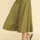 Khaki Pleated Midi Skirt with Tie - Purpose + Passion Boutique