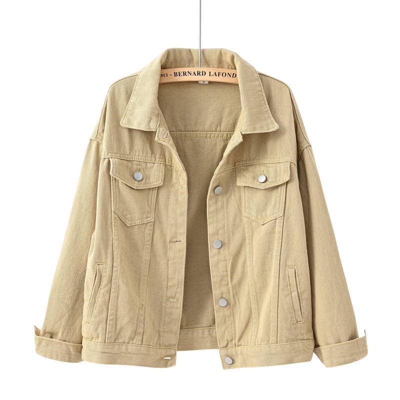 Khaki Slim Cropped Denim Jacket - Purpose + Passion Boutique