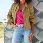 Khaki Slim Cropped Denim Jacket - Purpose + Passion Boutique