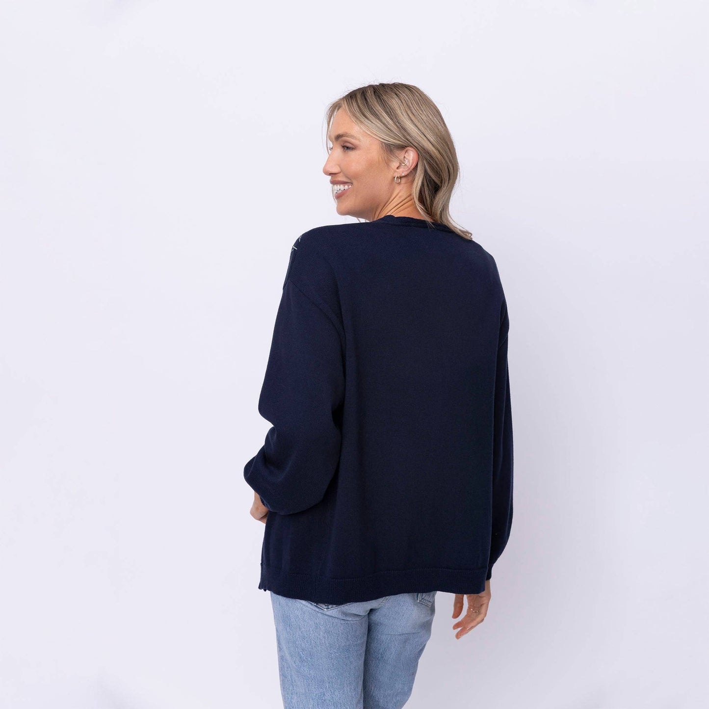 Kind Words Are Like Honey Floral Embroidered Navy Cardigan - Purpose + Passion Boutique