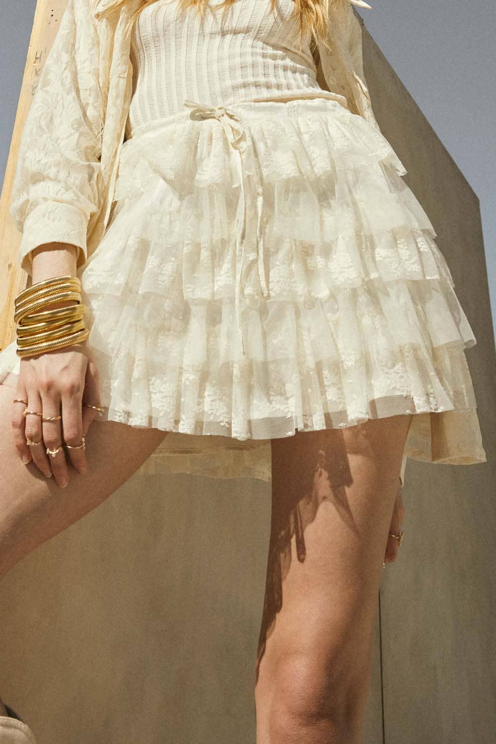 Lace and Tulle Tiered Ruffle Mini Skirt - Purpose + Passion Boutique