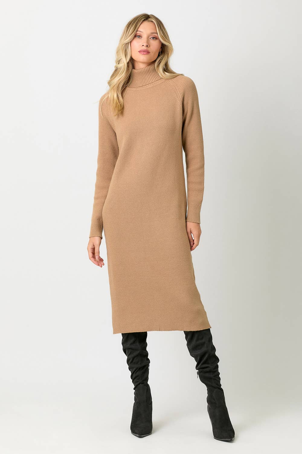 Latte Turtleneck Sweater Dress - Purpose + Passion Boutique