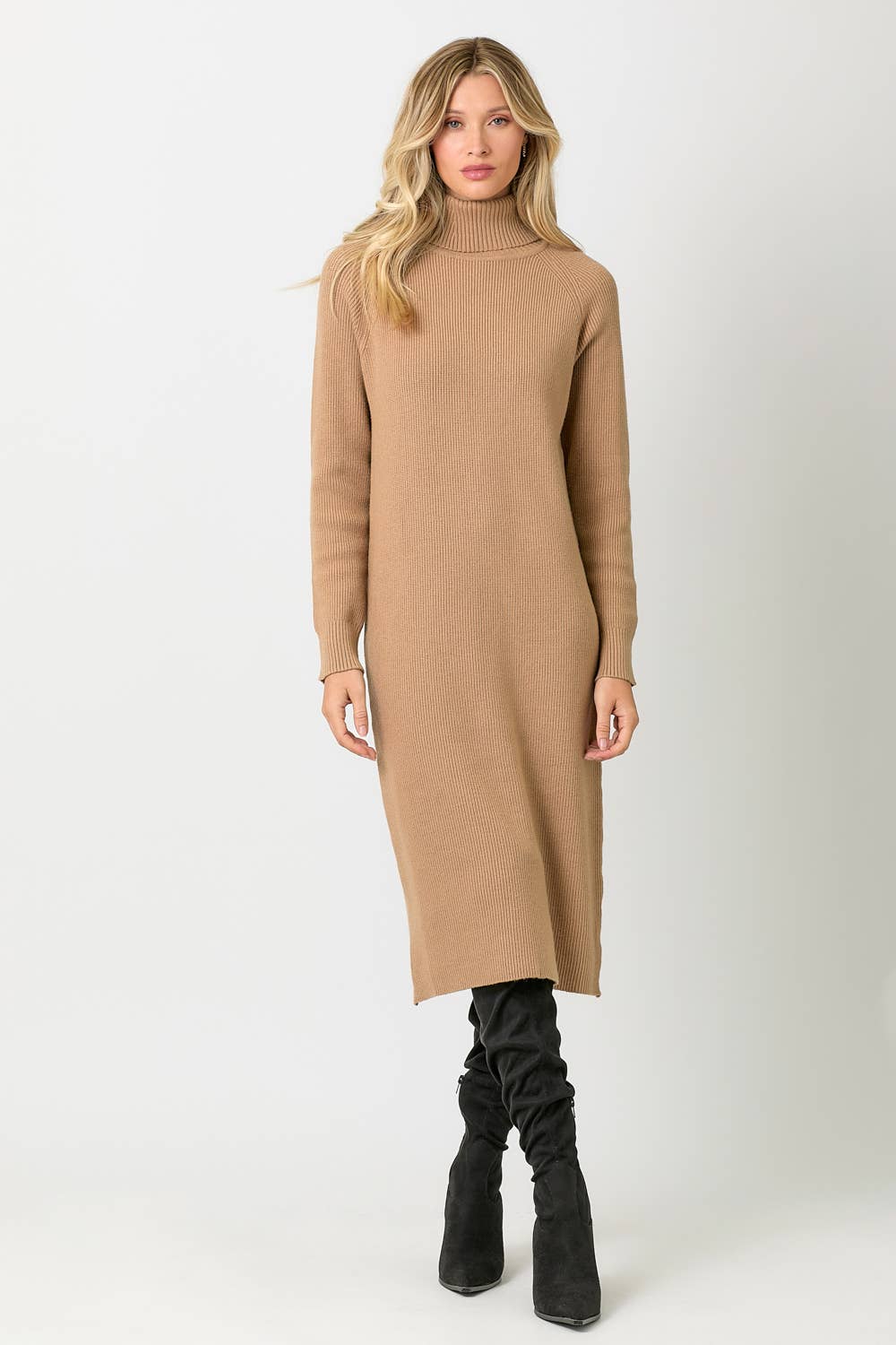 Latte Turtleneck Sweater Dress - Purpose + Passion Boutique