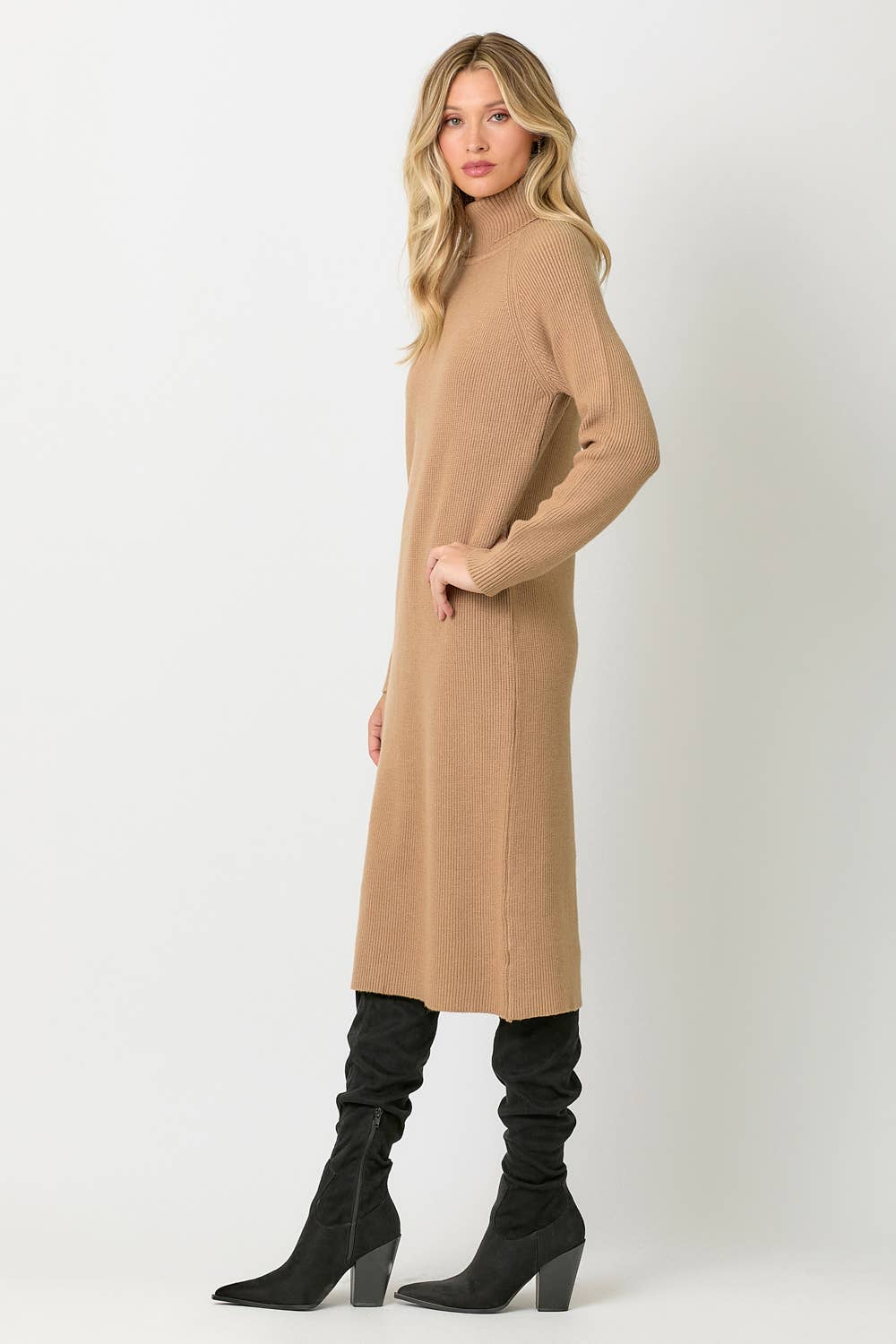 Latte Turtleneck Sweater Dress - Purpose + Passion Boutique