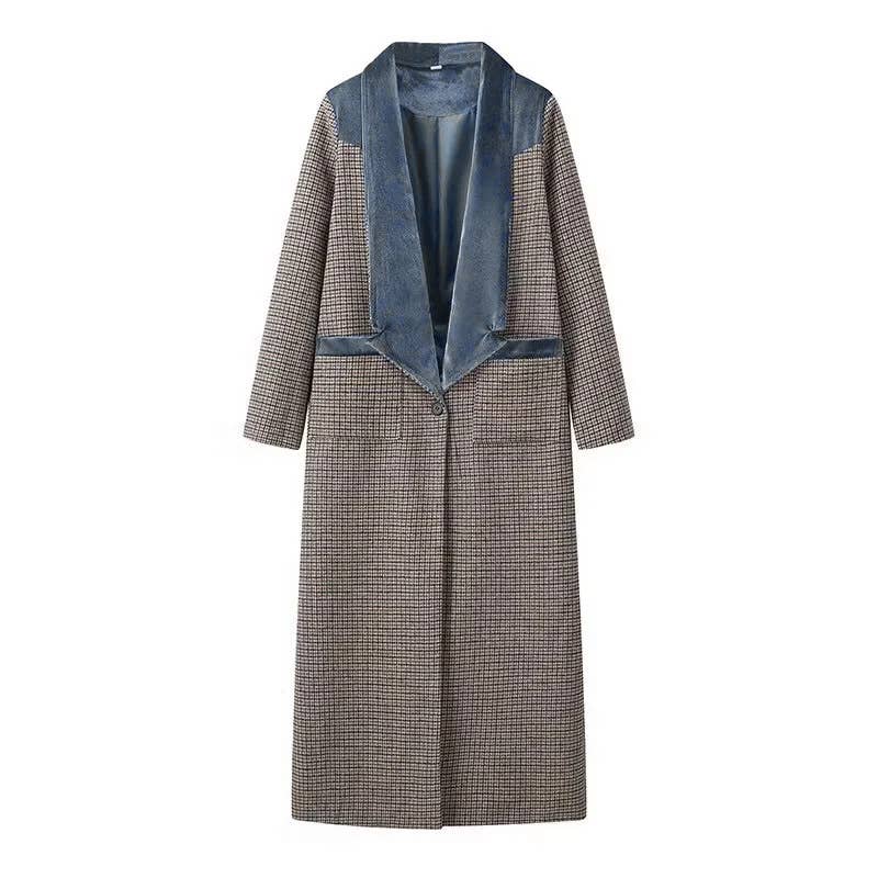 Lattice Lapel Plaid Velvet Lined Long Trench Coat - Purpose + Passion Boutique