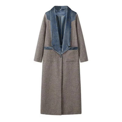 Lattice Lapel Plaid Velvet Lined Long Trench Coat - Purpose + Passion Boutique