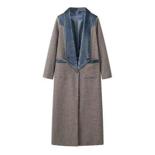 Lattice Lapel Plaid Velvet Lined Long Trench Coat - Purpose + Passion Boutique