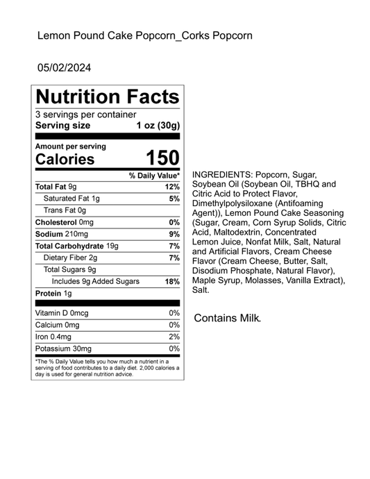 Lemon Pound Cake Popcorn - 3.0oz - Purpose + Passion Boutique