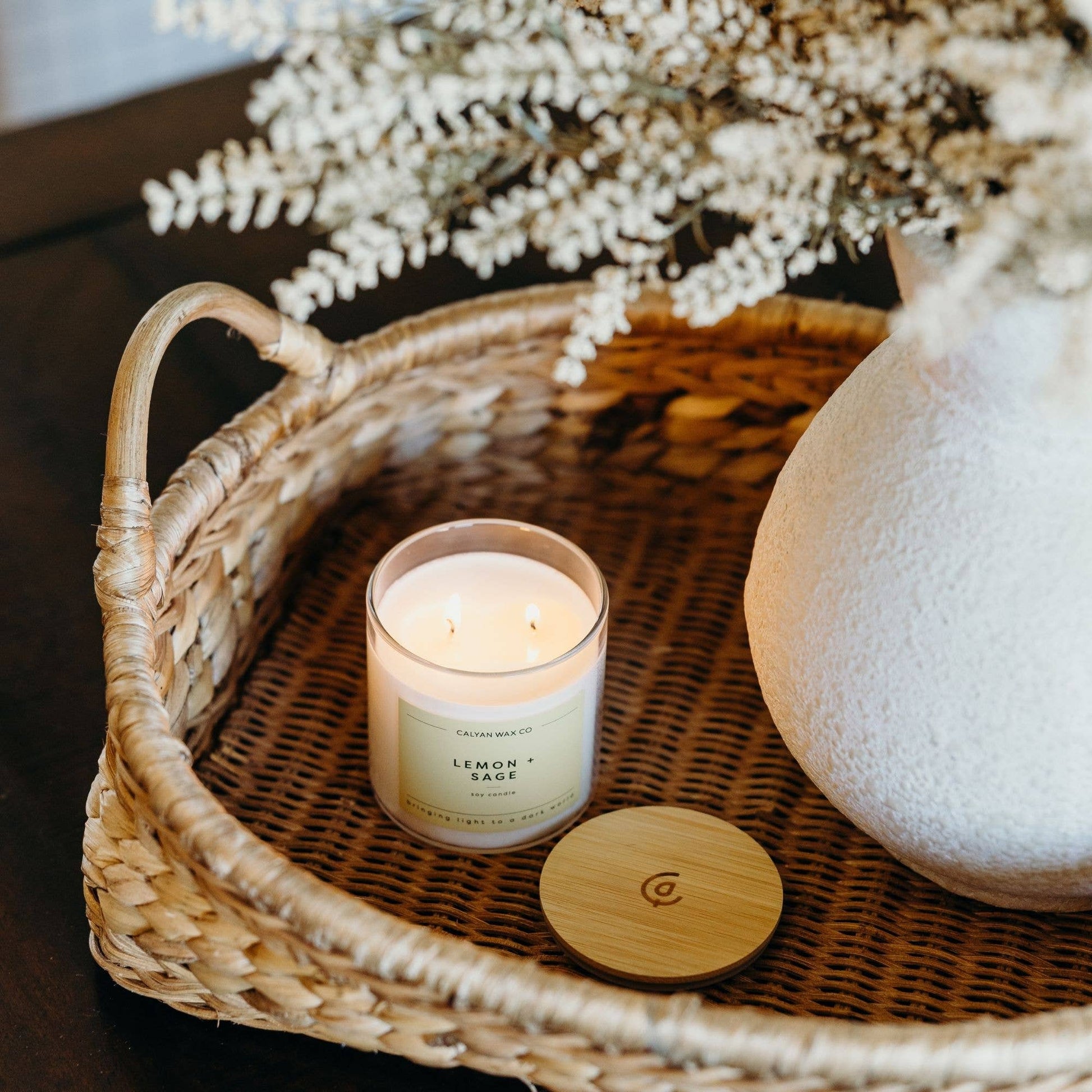 Lemon + Sage | Wood Lid Glass Tumbler Soy Candle - Purpose + Passion Boutique