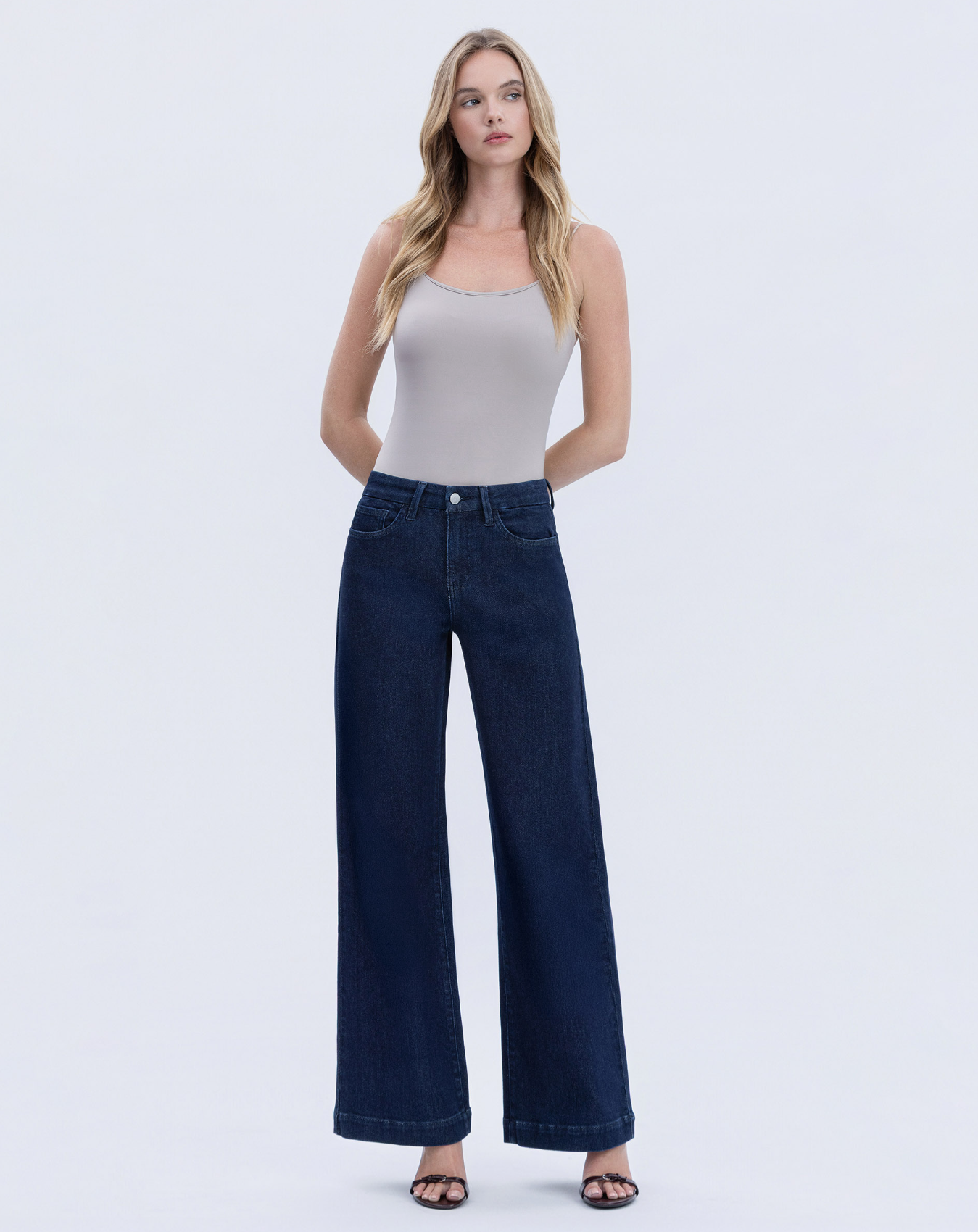 High Rise Seamless Trouser Hem Wide Jeans