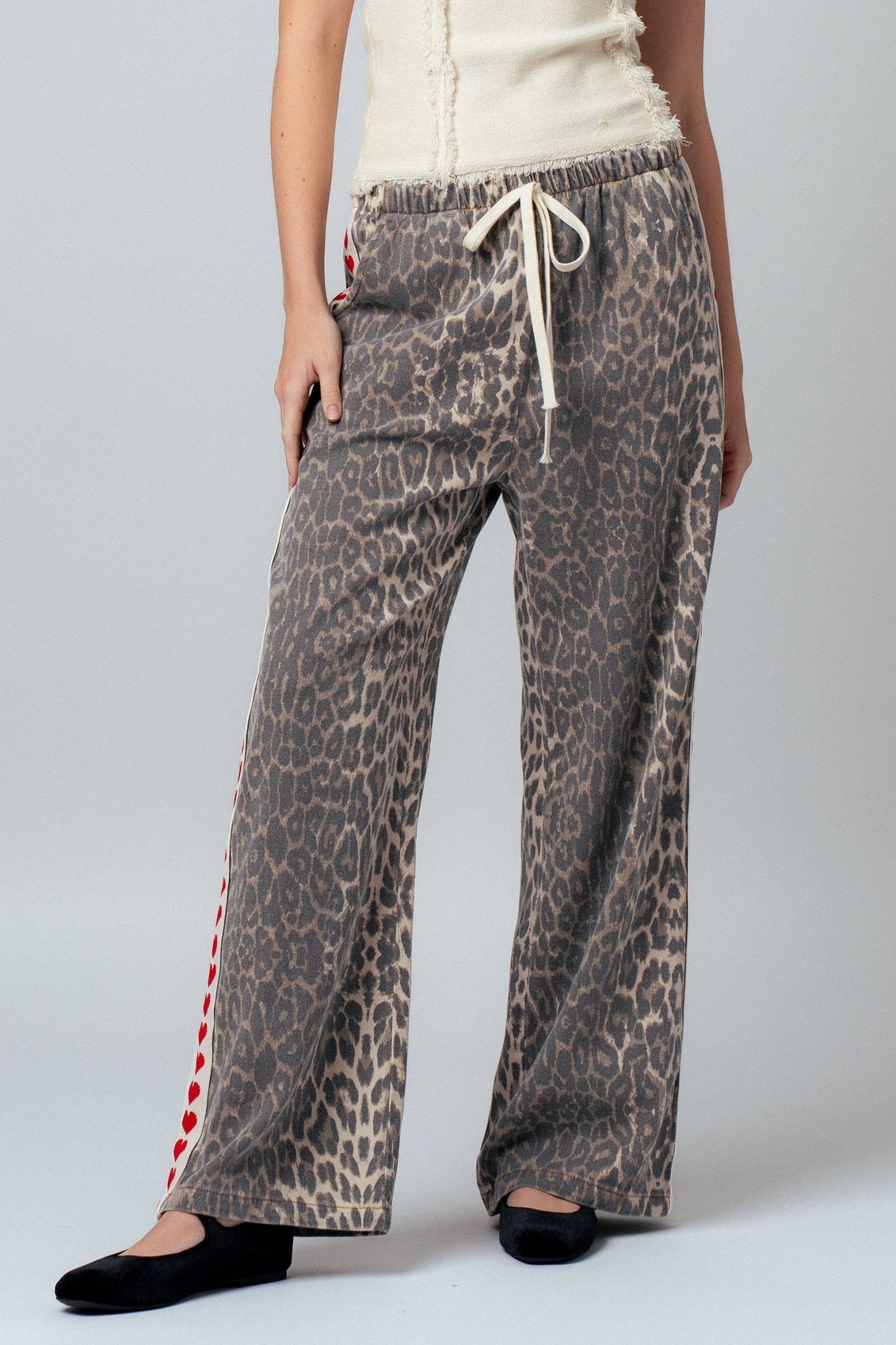 Leopard Print Heart Side Stripe Lounge Pants - Purpose + Passion Boutique
