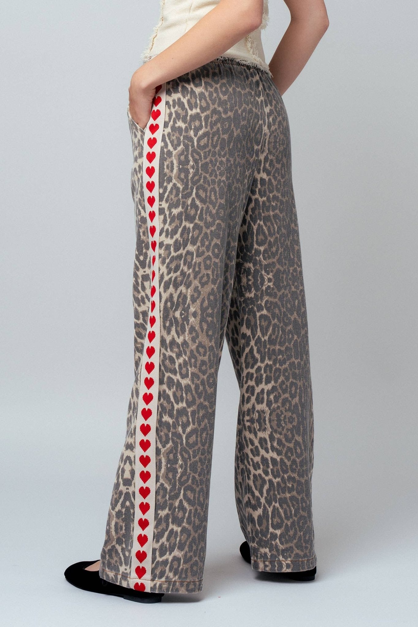 Leopard Print Heart Side Stripe Lounge Pants - Purpose + Passion Boutique