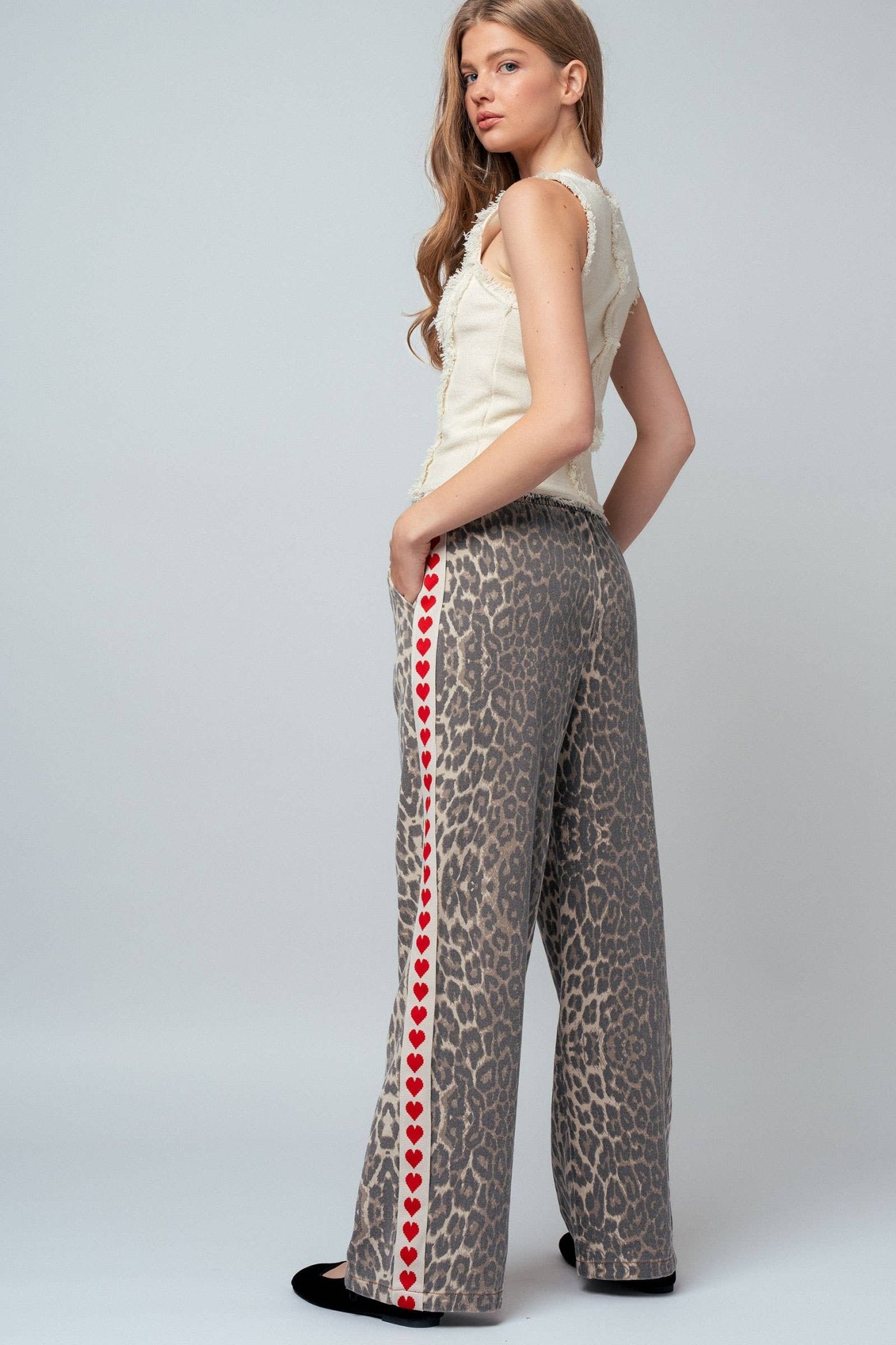 Leopard Print Heart Side Stripe Lounge Pants - Purpose + Passion Boutique