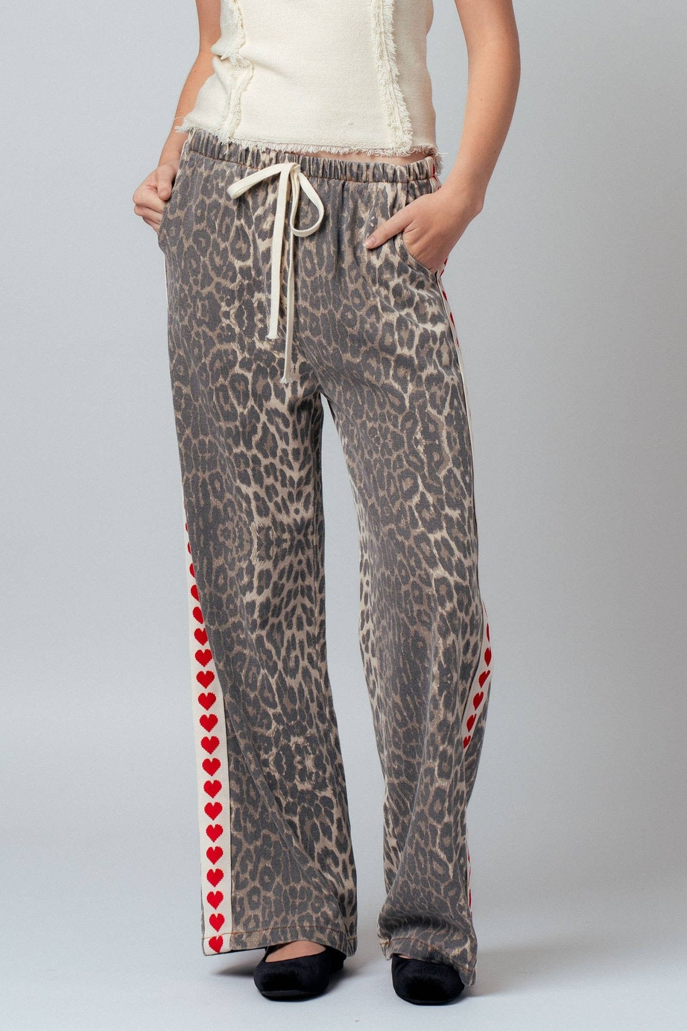 Leopard Print Heart Side Stripe Lounge Pants - Purpose + Passion Boutique