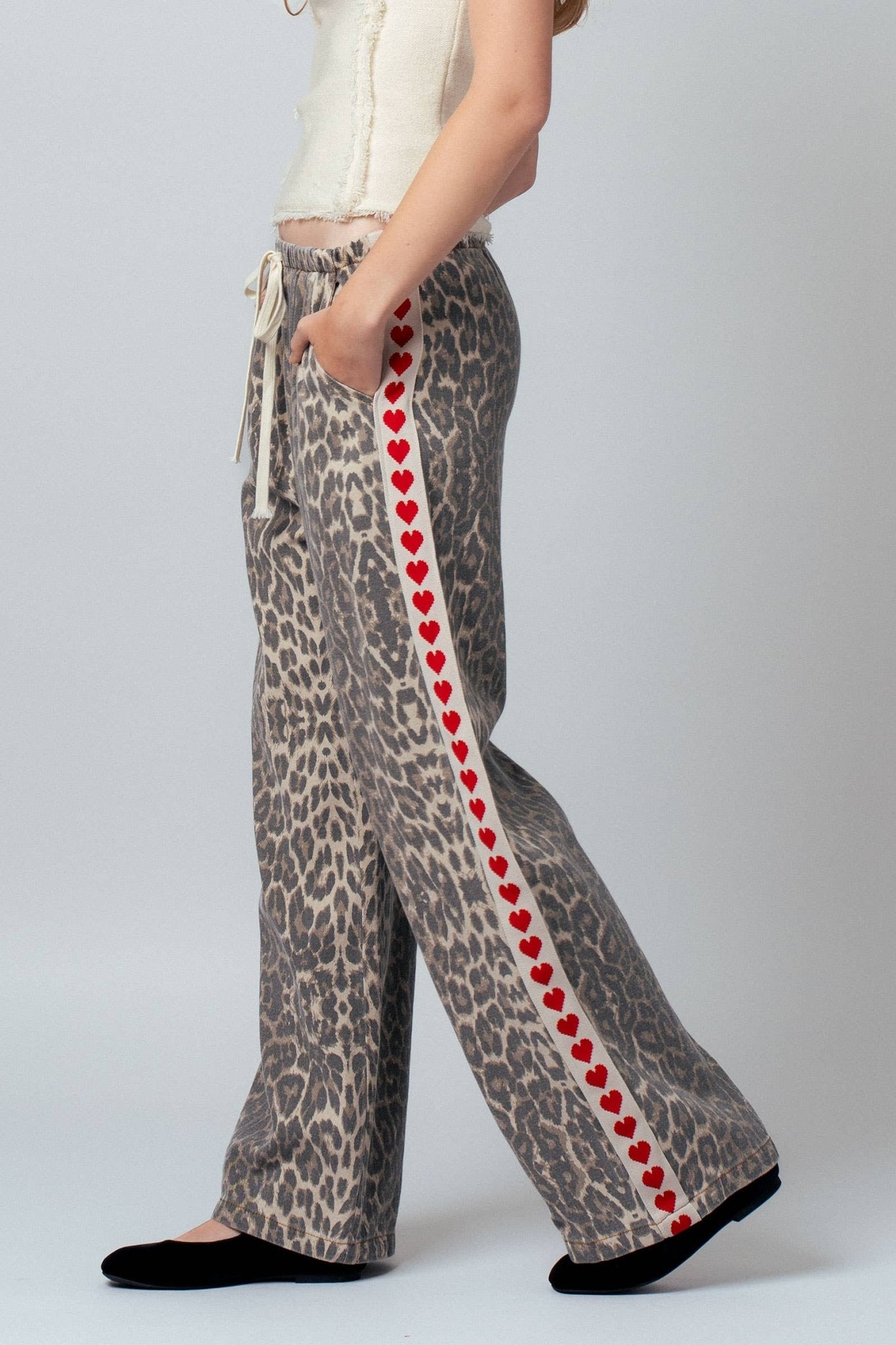 Leopard Print Heart Side Stripe Lounge Pants - Purpose + Passion Boutique