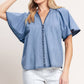 Light Blue Woven V - Neck Flutter Top - Purpose + Passion Boutique