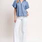 Light Blue Woven V - Neck Flutter Top - Purpose + Passion Boutique