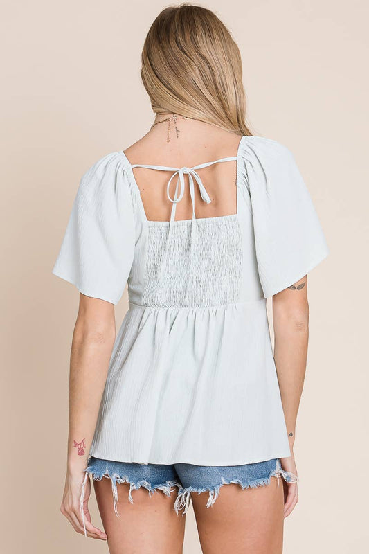 Light Sage Crinkled Blouse - Purpose + Passion Boutique