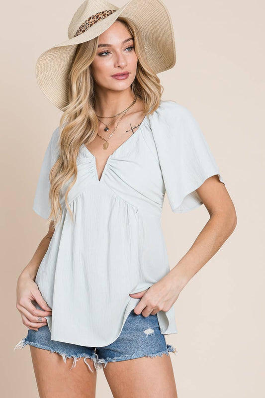 Light Sage Crinkled Blouse - Purpose + Passion Boutique