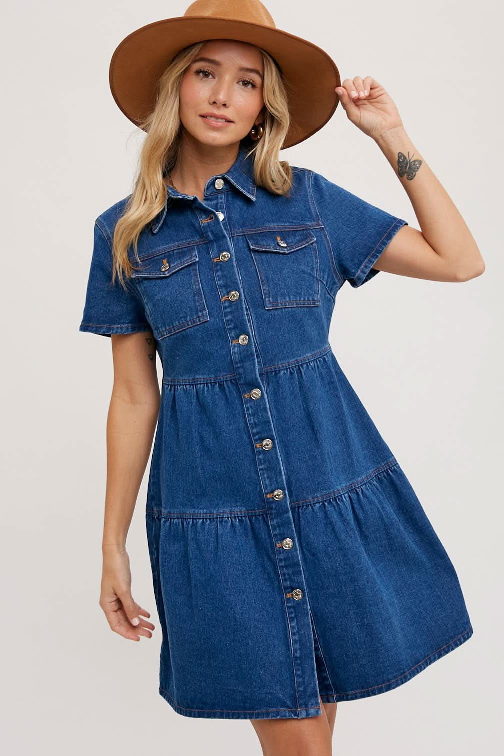 Light Wash Denim Tired Button Front Shirt Dress - Purpose + Passion Boutique