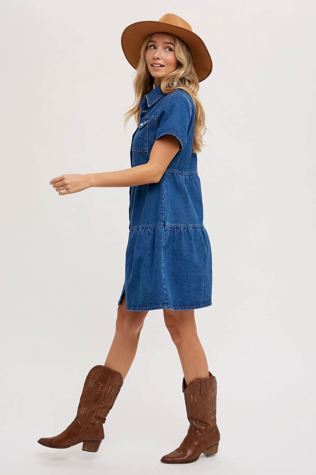 Light Wash Denim Tired Button Front Shirt Dress - Purpose + Passion Boutique