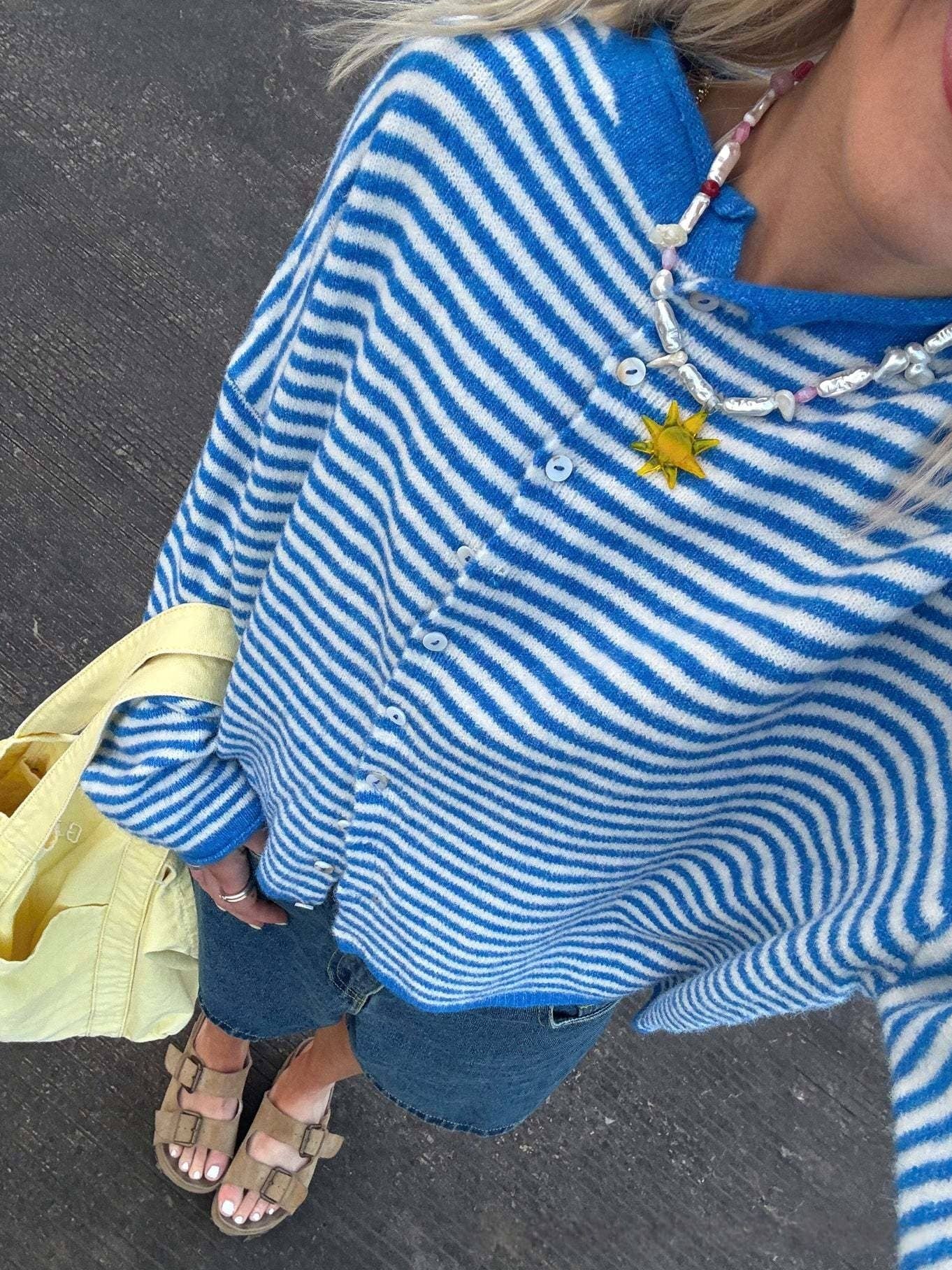 Lightweight Striped Cozy Roll Neck Cardigan - Purpose + Passion Boutique