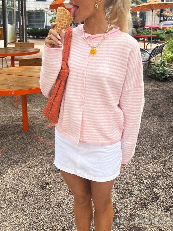 Lightweight Striped Cozy Roll Neck Cardigan - Purpose + Passion Boutique