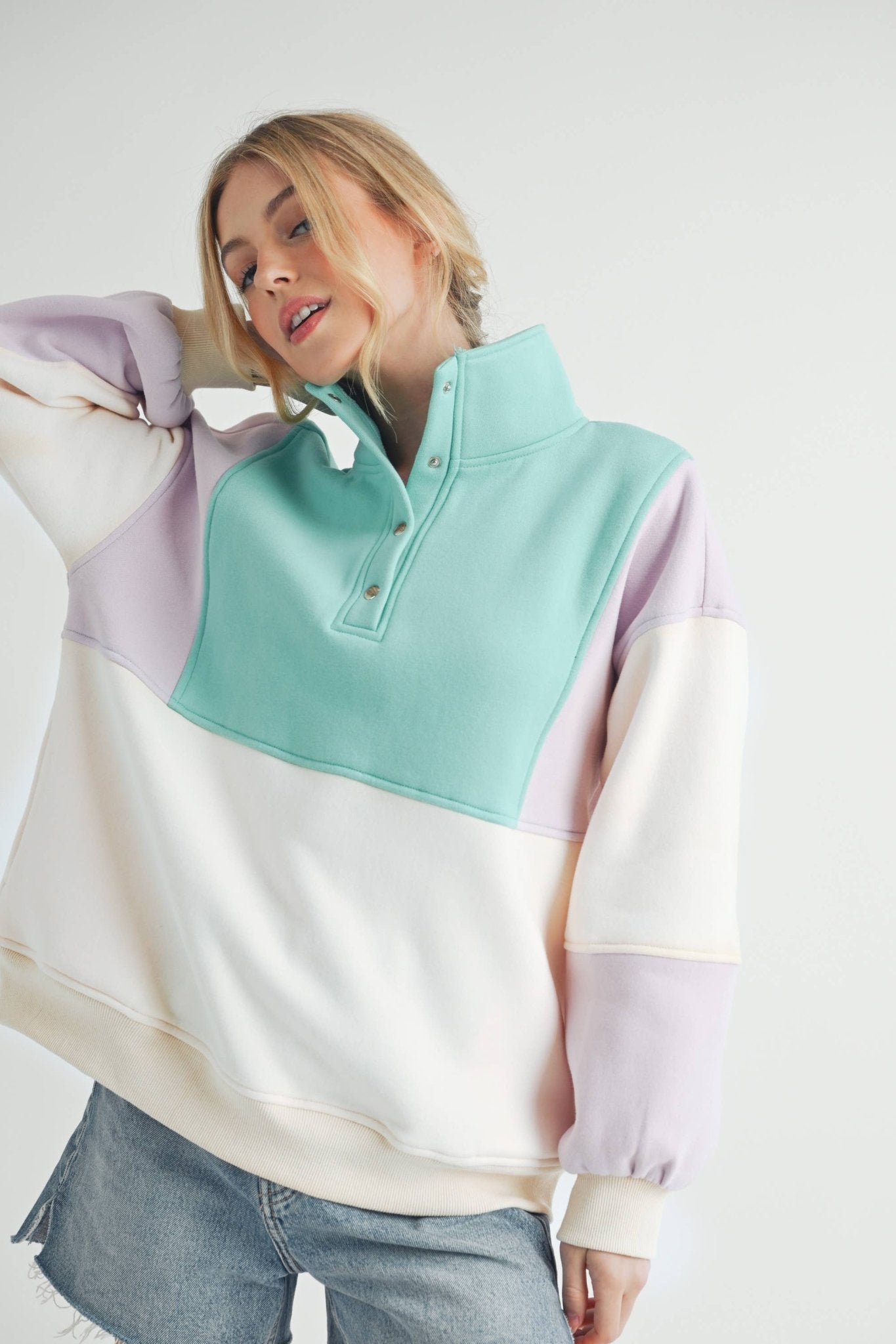 Lilac Seafoam Glo Colorblock Pullover - Purpose + Passion Boutique