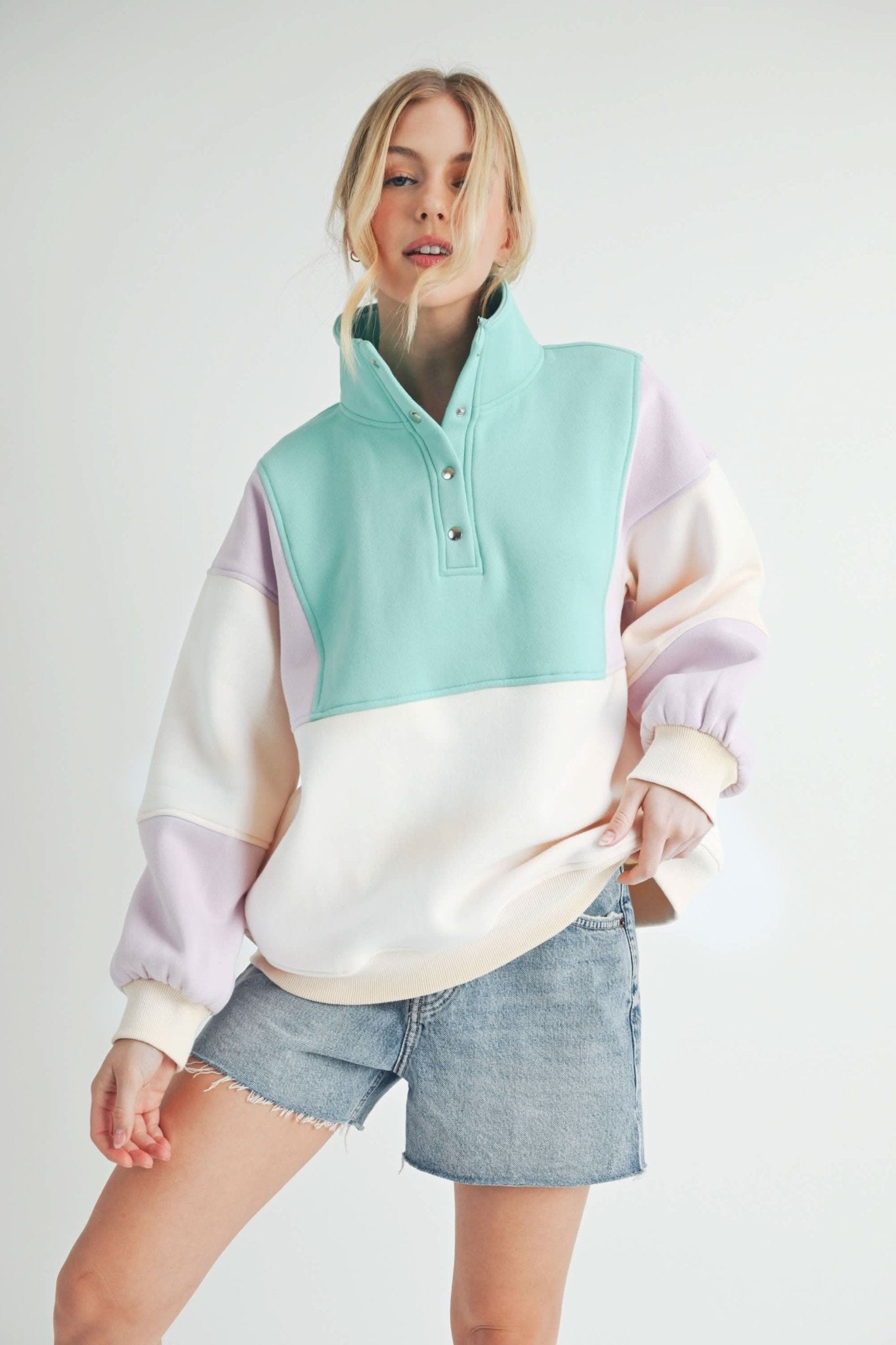 Lilac Seafoam Glo Colorblock Pullover - Purpose + Passion Boutique